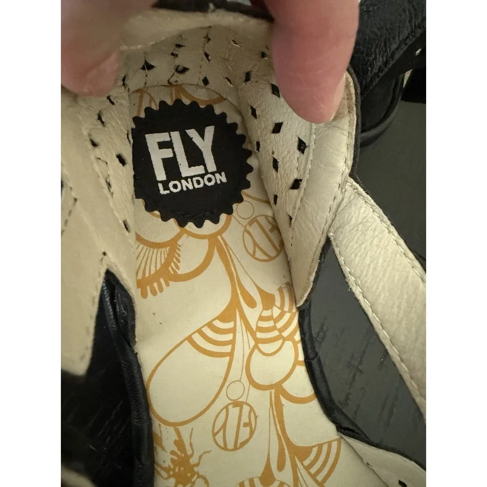 Fly London Then Cupido Black Wedges Size EU 38 US 7.5 Comfort Casual Work Office
